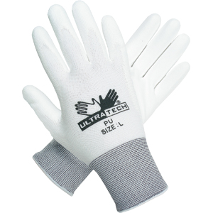 MCR Safety 9695L Ultra Tech&reg; PU White Nylon Gloves,L,(Dz.)