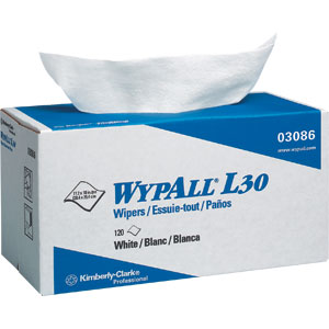 Kimberly Clark 03086 Wypall&reg; L30 Wipers, Pop-Up Box, White, 10 Boxes/120 ea