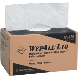 Kimberly Clark 05320 Wypall&reg; L10 Utility Wiper, Pop-Up Box, White, 18 Boxes/125 ea
