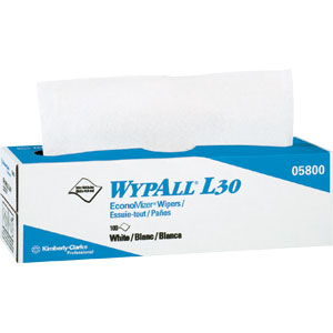 Kimberly Clark 05800 Wypall&reg; L30 Wipers, Pop-Up Box, White, 8 Boxes/100 ea