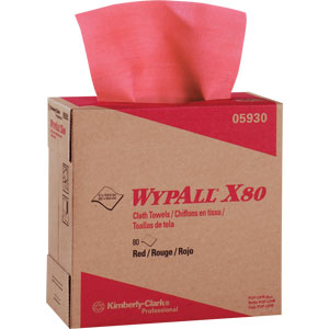 Kimberly Clark 05930 Wypall&reg; X80 Pop-Up Box, Red, 5 Pack/80 ea
