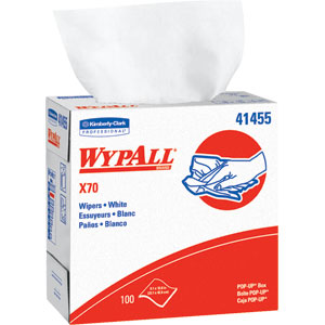 Kimberly Clark 41455 Wypall&reg; X70 Manufactured Rags, Pop-Up Box, White, 10 Boxes/100 ea