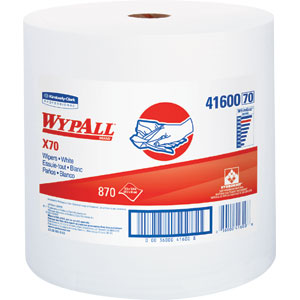 Kimberly Clark 41600 Wypall&reg; X70 Manufactured Rags, Jumbo Roll, White, 870/Roll