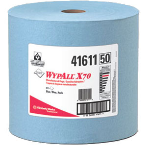 Kimberly Clark 41611 Wypall&reg; X70 Manufactured Rags, Jumbo Roll, Blue, 870/Roll