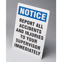 Brady 45672 "Notice: Report All Accidents/Injuries" Sign, 14" x 10", Plastic, B-401