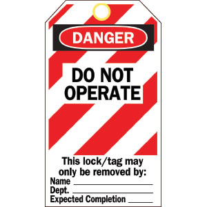 Brady 65525 Polyester Tag, &#34;Danger: Do Not Operate&#34;, Striped, 25/Pkg