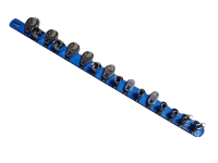 Ernst 8303 18&#34; Universal Socket Rail Organizer w/ 15 socket clips, 1/4&#34; Blue