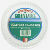 AJM PP9GREWH 9" Green Label Paper Plates, White