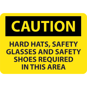 National Marker C160RB Caution Hard Hat,Glasses,Shoes Required Sign, Plastic