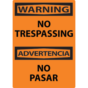 National Marker ESW81RB Warning, No Trespassing Bilingual Sign