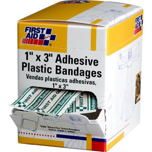 First Aid Only G106 Adhesive Plastic Bandages,1x3&#34;, 100/Bx.