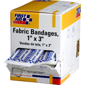 First Aid Only G121 Adhesive Fabric Bandages,1x3&#34;, 50/Bx.