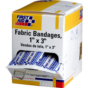 First Aid Only G122 Adhesive Fabric Bandages,1x3&#34;, 100/Bx.