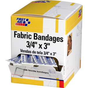 First Aid Only H119 Adhesive Fabric Bandages,3/4 x 3&#34;, 100/Bx.