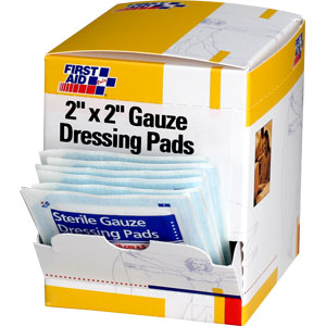 First Aid Only H209 Gauze Dressing Pads,2 x 2&#34;,8 Ply, 50/Box