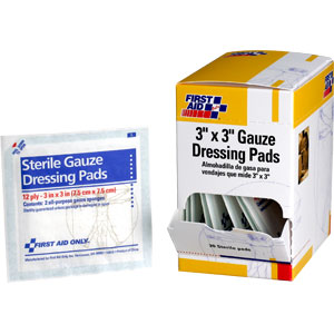 First Aid Only I211 Gauze Dressing Pads,3 x 3&#34;,12 Ply, 20/Box 