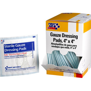 First Aid Only J213 Gauze Dressing Pads,4 x 4&#34;, 8 Ply, 50/Box