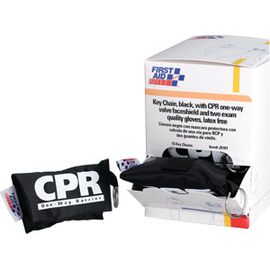 First Aid Only J5101 CPR Faceshield w/Gloves &amp; Keychain Pouch, 15/Box