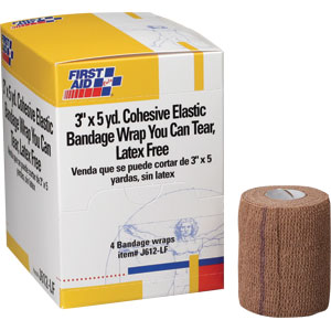 First Aid Only J612-LF Tearable Cohesive Elastic Bandage, 3&#34; x 5 yds, 4/Box