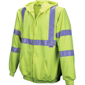 MCR Safety PFCL3L Luminator Class 3 Polar Fleece Jacket w/ Hood, Lime, L