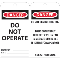 National Marker RPT1 Danger Do Not Operate w/Text Tags, 25/Pk.