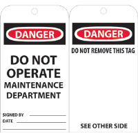 National Marker RPT2 Danger Do Not Operate Tags - Maintenance, 25/Pk.