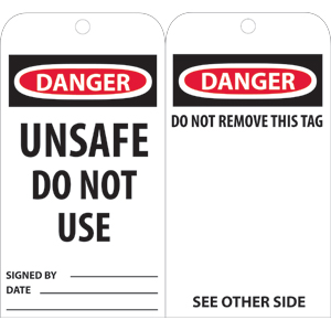 National Marker RPT34 Danger Unsafe Do Not Use Tags, 25/Pk.