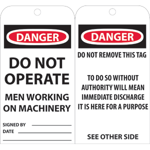 National Marker RPT4 Danger Do Not Operate Men Working Tags, 25/Pk.