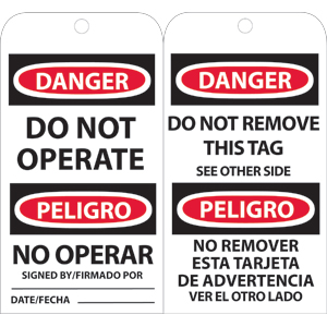 National Marker RPT90 Danger Do Not Operate (Bilingual) Tags