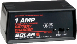 Solar 1001 Portable 1 Amp 6/12 Volt Battery Charger 