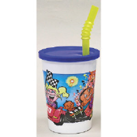 WNA Inc. VK3CARS Thermoformed Race Car Plastic Fun Cups™ with Lid/Straw