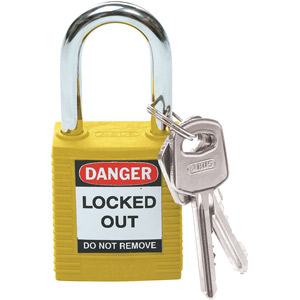 Brady 99570 Safety Padlock, Yellow, 1 1/2&#34; x 1/4&#34; Shackle