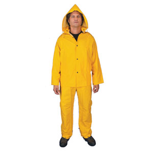 MCR Safety 2003 3 Pc. Rain Suit w/ Detach. Hood, Yellow, L