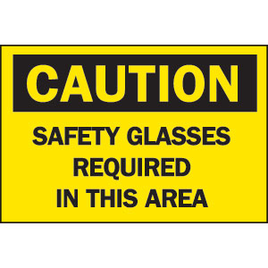 Brady 41159 &#34;Caution: Safety Glasses Required In This Area&#34; Sign, 10 x 14&#34;, B-555