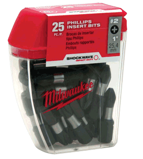 Milwaukee 48-32-4604 Shockwave&#153L #2 Phillips 1&#34; Insert Bits, 25 Pc.