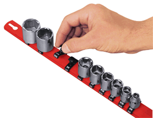 Ernst 8300 18&#34; Universal Socket Rail Organizer w/ 15 socket clips, 1/4&#34; Red