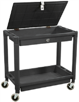 Astro Pneumatic 8334 2 Shelf Plastic Cart w/ Locking Lid, Black