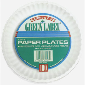 AJM PP9GREWH 9" Green Label Paper Plates, White