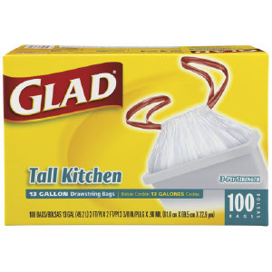 Clorox 78266 13 Gal. Kitchen Drawstring Trash Bags, 3/100