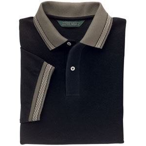 Outer Banks&reg; Pique Racing Jacquard Stripe Golf Shirt, Black, XL