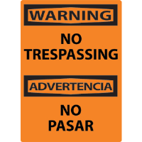 National Marker ESW81RB Warning, No Trespassing Bilingual Sign