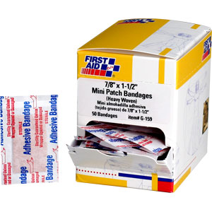 First Aid Only G159 Heavy Woven Mini Patch Bandages,7/8 x 1.5&#34;, 50/Bx.