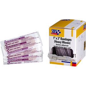 First Aid Only G167 Heavy Woven Bandages,1&#34;x 3&#34;, 50/Bx.