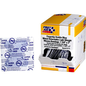 First Aid Only G173 Metal Detectable Fingertip Bandages,1-3/4 x 2, 25/Bx.