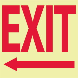 National Marker GL16P Exit Sign w/ Left Arrow,10x10&#34;, Glow Vinyl