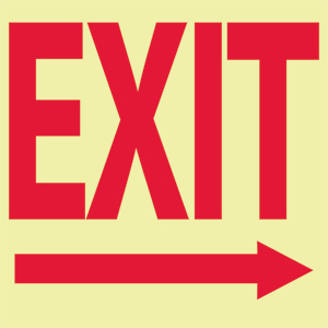 National Marker GL17P Exit Sign w/ Right Arrow,10x10&#34;, Glow Vinyl