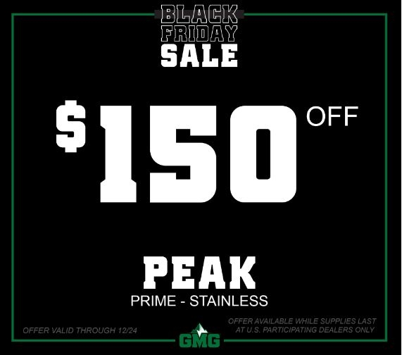 Save $150 on Green Mountain Grills PEAK SS WiFi Pellet Grills - 2022 Black Friday Sale
