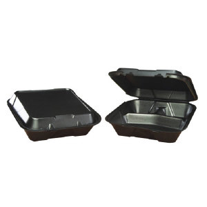 Genpak SN203BK Foam 3 Section Black Carryout Containers