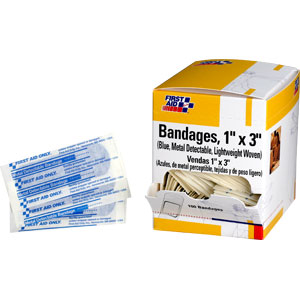 First Aid Only H175 Metal Detectable Adhesive Bandages,1 x 3&#34;, 100/Bx.