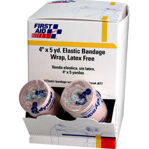 First Aid Only J617 Elastic Bandage Wrap w/2 Fasteners, 4&#34; x 5 yds, 9/Box
